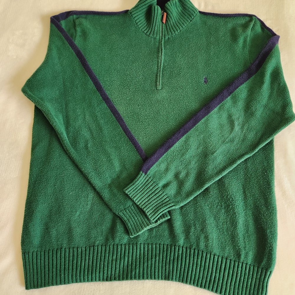 Polo Ralph Lauren VINTAGE 90s Forest Green Zip-Up Sweater XL - Picture 3 of 7